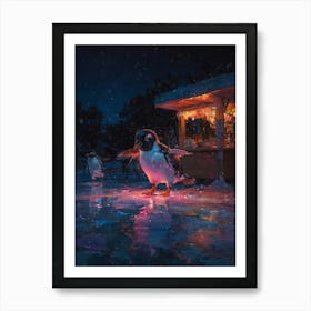 Penguins At Night Art Print