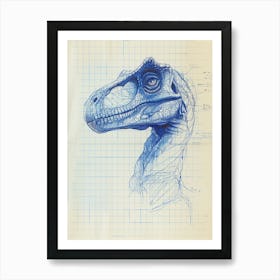 Dimorphodon Dinosaur Blue Print Style 1 Art Print