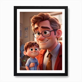 3d Animation Style Father And Son Pixar Style Cute 1 Art Print