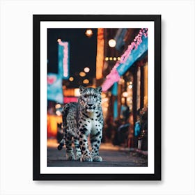 Snow Leopard Walking In The City Art Print