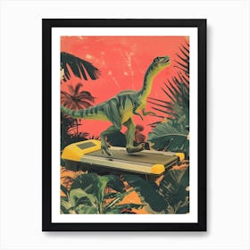 Dinosaur On The Treadmill Retro Collage 1 Art Print