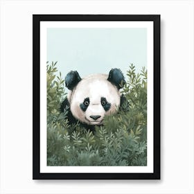 Giant Panda Hiding In Bushes Storybook Illustration 3 Art Print