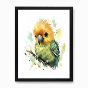 Watercolour Jungle Animal Baby Parrot 2 Art Print