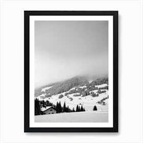 Davos Klosters, Switzerland Black And White Skiing Poster Art Print