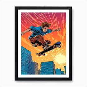 Skateboarding In Sydney, Australia Comic Style 3 Art Print