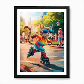 Skateboarding Cat Art Print