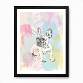 French Bulldog Pastel Line Watercolour Illustration  2 Art Print