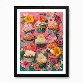 Kitsch Retro Cupcake Collage 1 Art Print