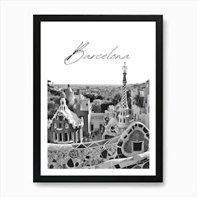 Barcelona Black And White Cityscape Art Print