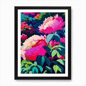 Japanese Peonies In A Garden Colourful 1 Painting Art Print