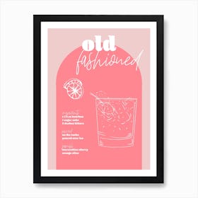 Vintage Retro Inspired Old Fashioned Recipe Pink And Dark Pink Art Print