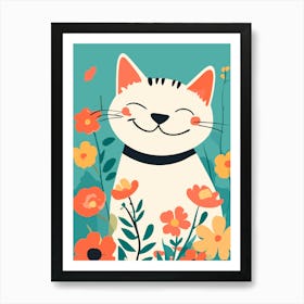 Cat In Flowers 1 Art Print