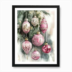 Pink Christmas Ornaments 2 Art Print