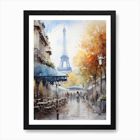Paris France In Autumn Fall, Watercolour 2 Art Print