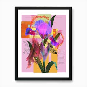 Iris 3 Neon Flower Collage Art Print