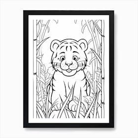 Line Art Jungle Animal White Tiger 4 Art Print