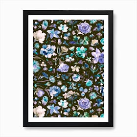 Flower Buds Blue Dark Art Print