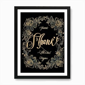 An Elegant Retro Styled Hand Drawn Calligraphy Of The Word Thank You Featuring A Graceful Scrip (3) 1 Art Print