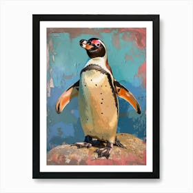 Galapagos Penguin Carcass Island Colour Block Painting 1 Art Print