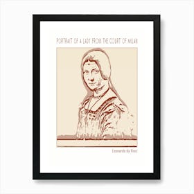 Line Art Minimalist – Portrait Of A Lady From The Court Of Milan – Leonardo Da Vinci 1 Art Print