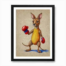 Kangaroo With Boxing Gloves 1 Art Print