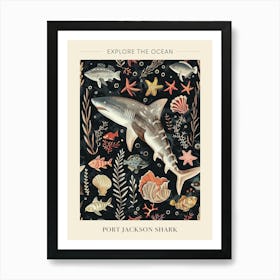 Port Jackson Shark Seascape Black Background Illustration 3 Poster Art Print