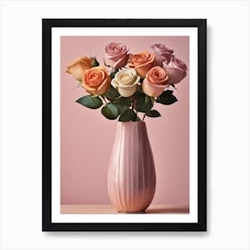 A Vase Of Pink Roses 35 Art Print