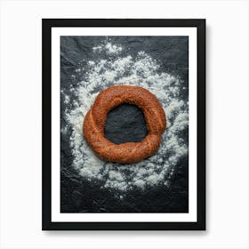 Turkish simit, freshly baked — Food kitchen poster/blackboard, photo art Art Print