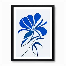 Flower Symbol Blue And White Line Drawing Art Print