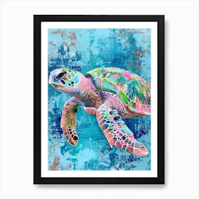 Blue Brushstroke Sea Turtle 2 Art Print
