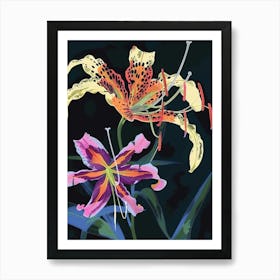 Neon Flowers On Black Gloriosa Lily 1 Art Print