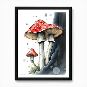 Mushrooms On A Rock Art Print