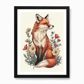 Amazing Red Fox With Flowers 14 Art Print