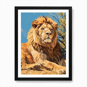 Barbary Lion Relief Illustration Male 4 Art Print