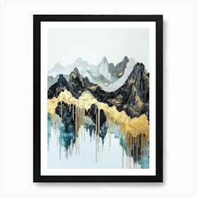 Lhotse's Golden Peaks - Geometric Impressionism Art Print