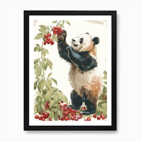 Giant Panda Standing And Reaching For Berries Storybook Illustration 6 Art Print