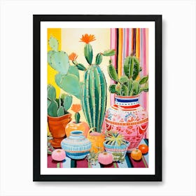 Cactus Painting Maximalist Still Life Lemon Ball Cactus 4 Art Print