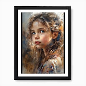 Portrait Of A Little Girl With Blue Eyes ( Oil Paint) Art Print