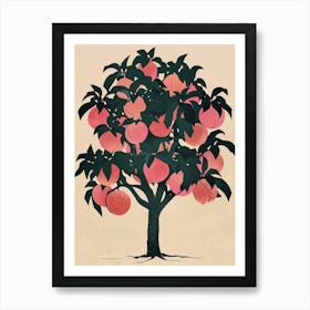 Peach Tree Colourful Illustration 3 Art Print