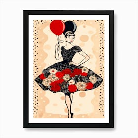 Glamour Girl Wearing Polka Dot Dress Art Print