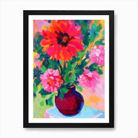 Dahlia Floral Abstract Block Colour Flower Art Print