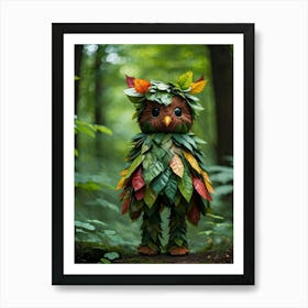 Creature Composed Entirely Of Multicolored Leaves Displaying Various Shades Of Green Hints Of Red Art Print