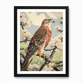 Vintage Bird Linocut Hawk 1 Art Print