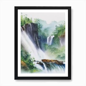 Nohsngithiang Falls Of The North, India Water Colour  (1) Art Print