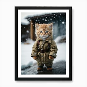 Cute Kitten In Winter Coat Art Print