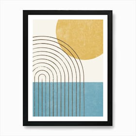 Sunny Ocean Mid-century Modern Beach Minimalist - Yellow Blue Art Print