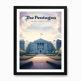 The Pentagon USA Department of Defense Travel Illustration Art Print