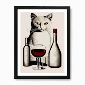 Cat With Wine Art Print