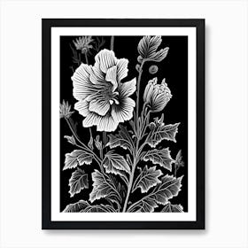 Hollyhock Wildflower Linocut Art Print