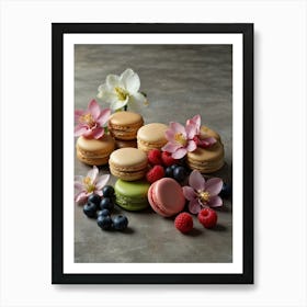 Macarons And Flowers Art Print